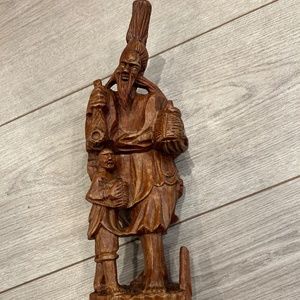Oriental Hand-Carved Wooden Figure 121/2” H x 4” at Widest